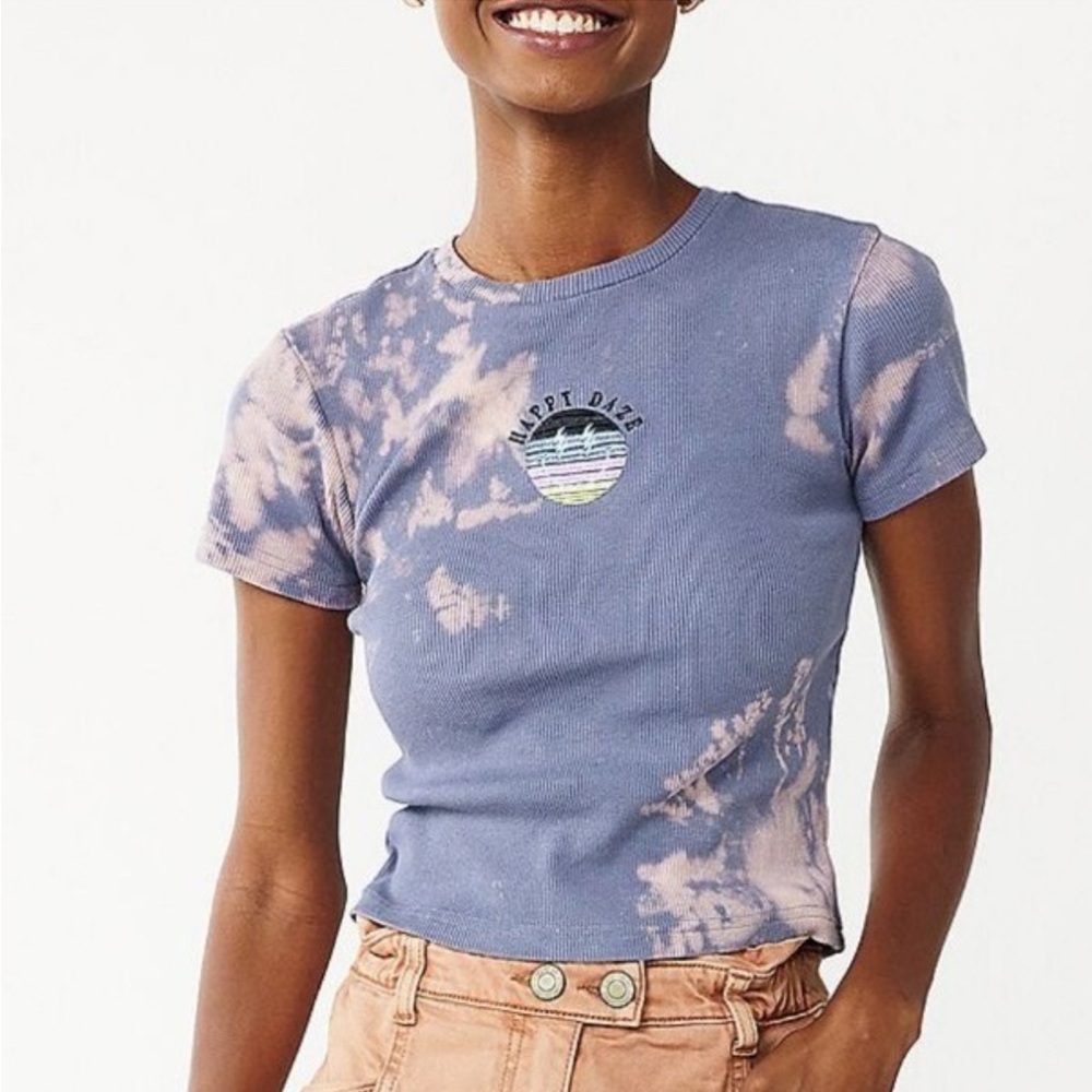 *3/$20* PUBLIC LIBRARY “Happy Daze” Embroidered Ribbed Tie Dye Boho Crop Top M